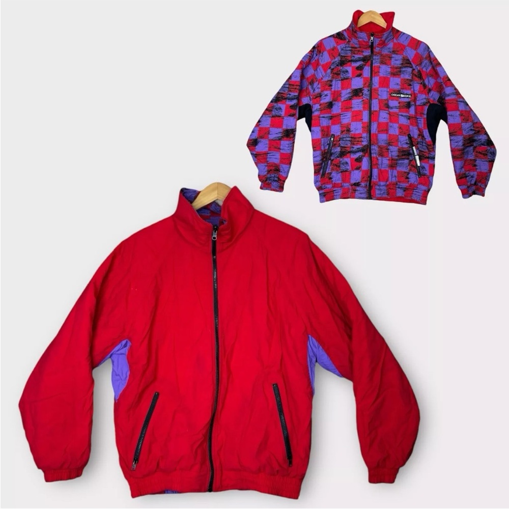 Vtg 80s Ocean Pacific Reversible Puffer Jacket Mens M Red/purple Skate Preppy